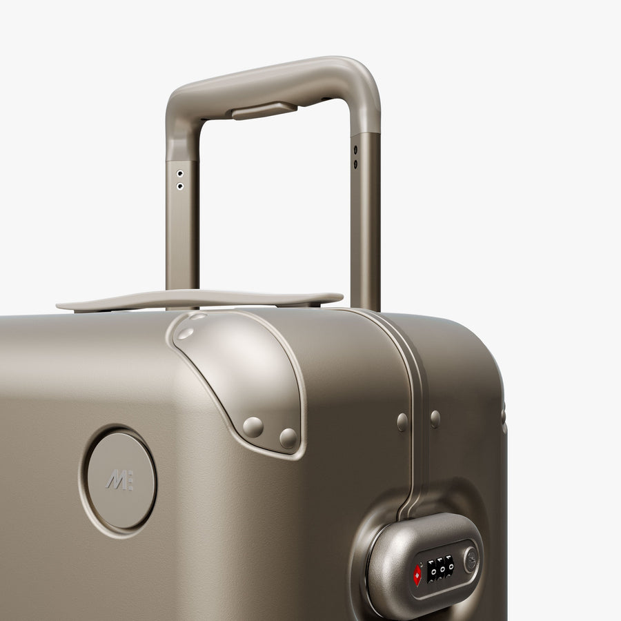 Champagne | Luggage handle view of Hybrid Carry-On in Champagne