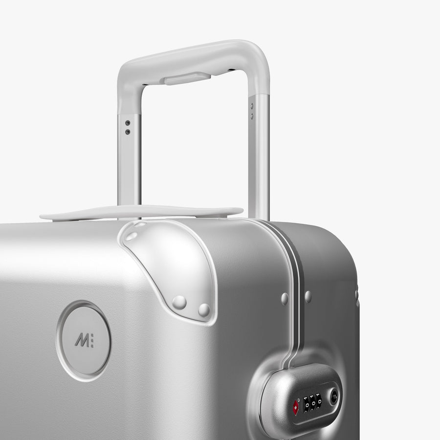 Silver | Luggage handle view of Hybrid Carry-On in Silver