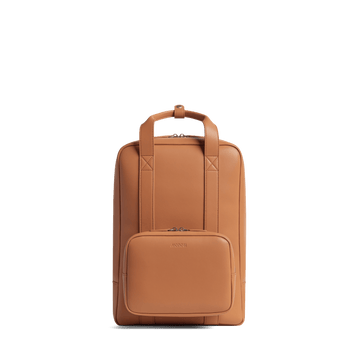 Front view of Metro Backpack Saddle Tan
