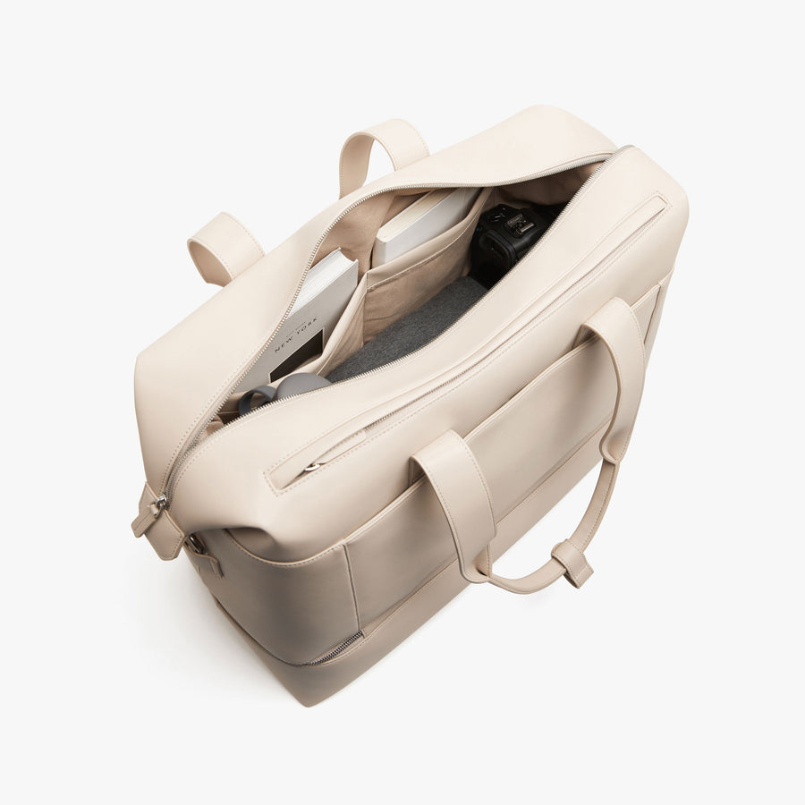Ivory (Vegan Leather) | Interior pocket view of Metro Weekender in Ivory