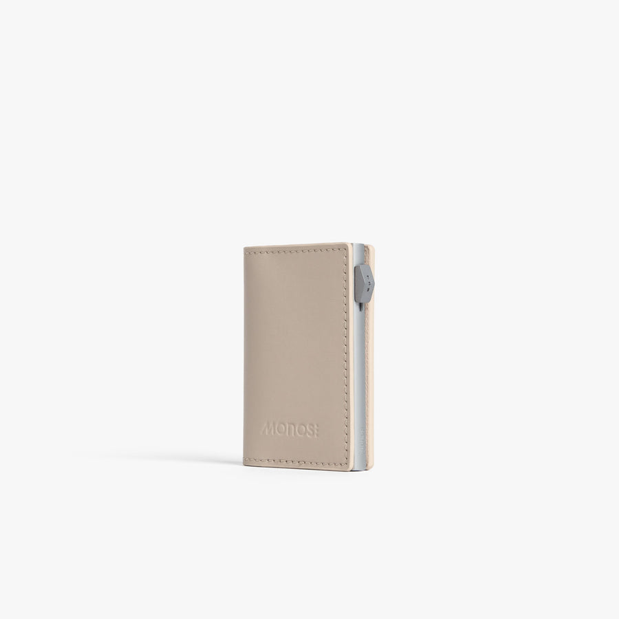 Ivory / Brushed Silver | Angled view of Slim Wallet Pro in Ivory / Brushed Silver