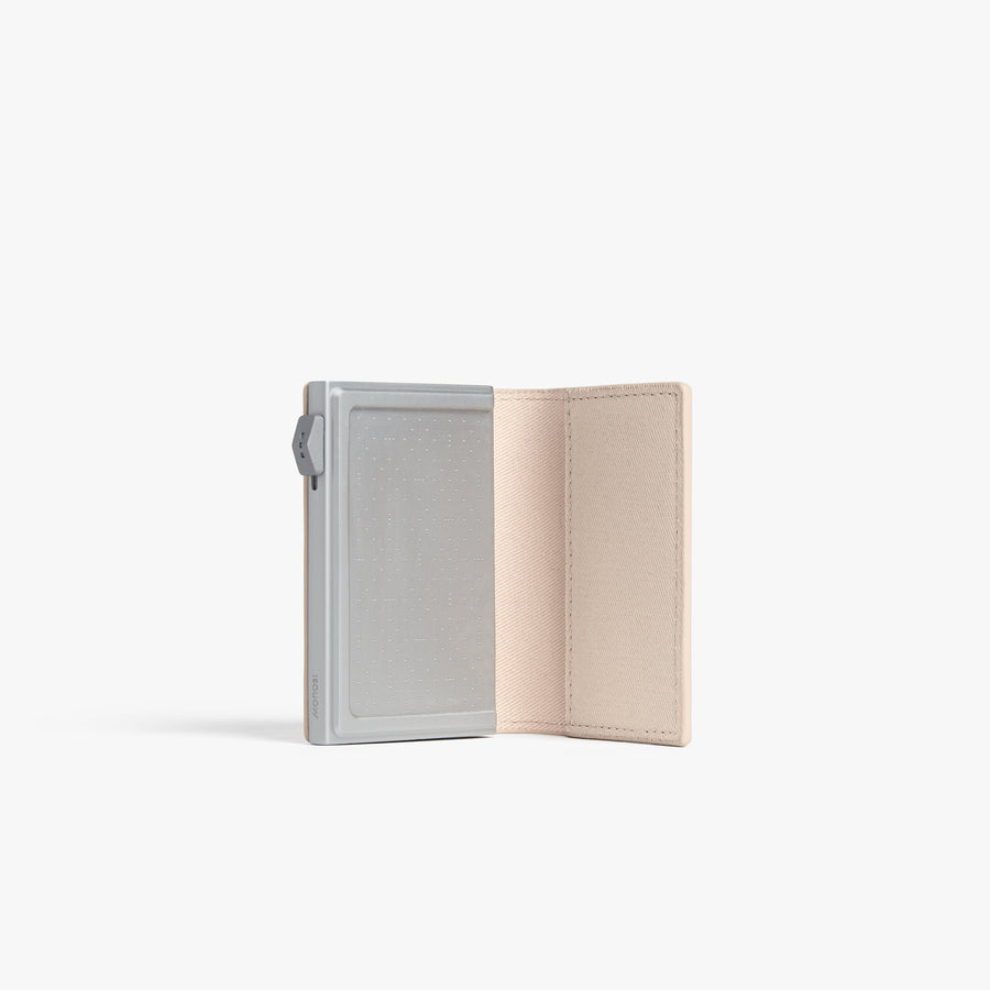 Ivory / Brushed Silver | Open view of Slim Wallet Pro in Ivory / Brushed Silver