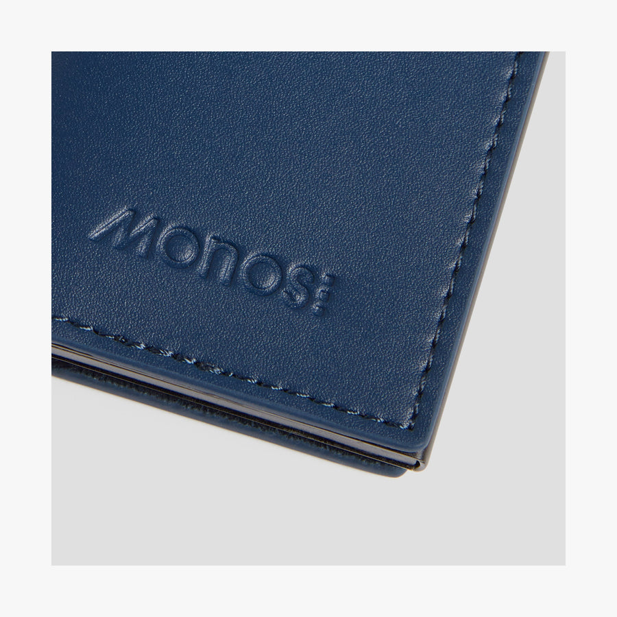 Oxford Blue / Black | Monos logo view of Slim Wallet Pro in Oxford Blue / Black
