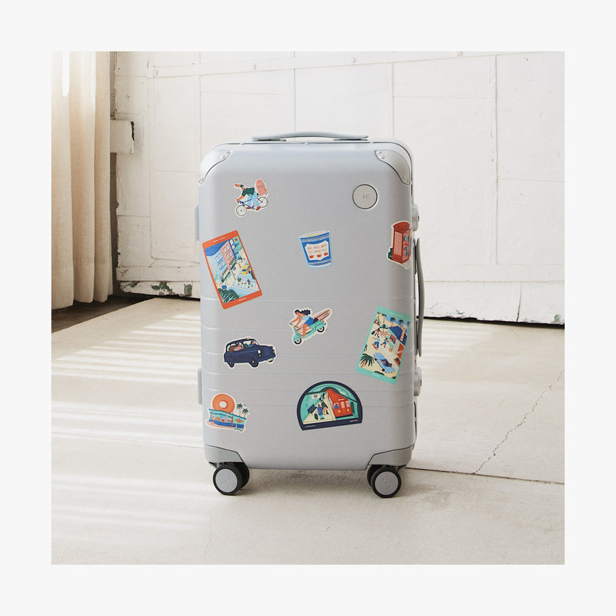 London Destination Stickers | different cities Destination Stickers on a standing suitcase