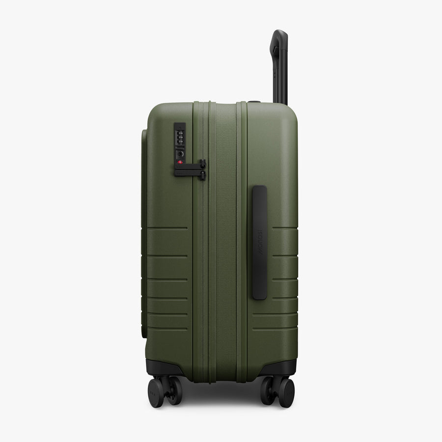 Olive Green | Expanded zipper view of Expandable Carry-On Pro in Olive Green