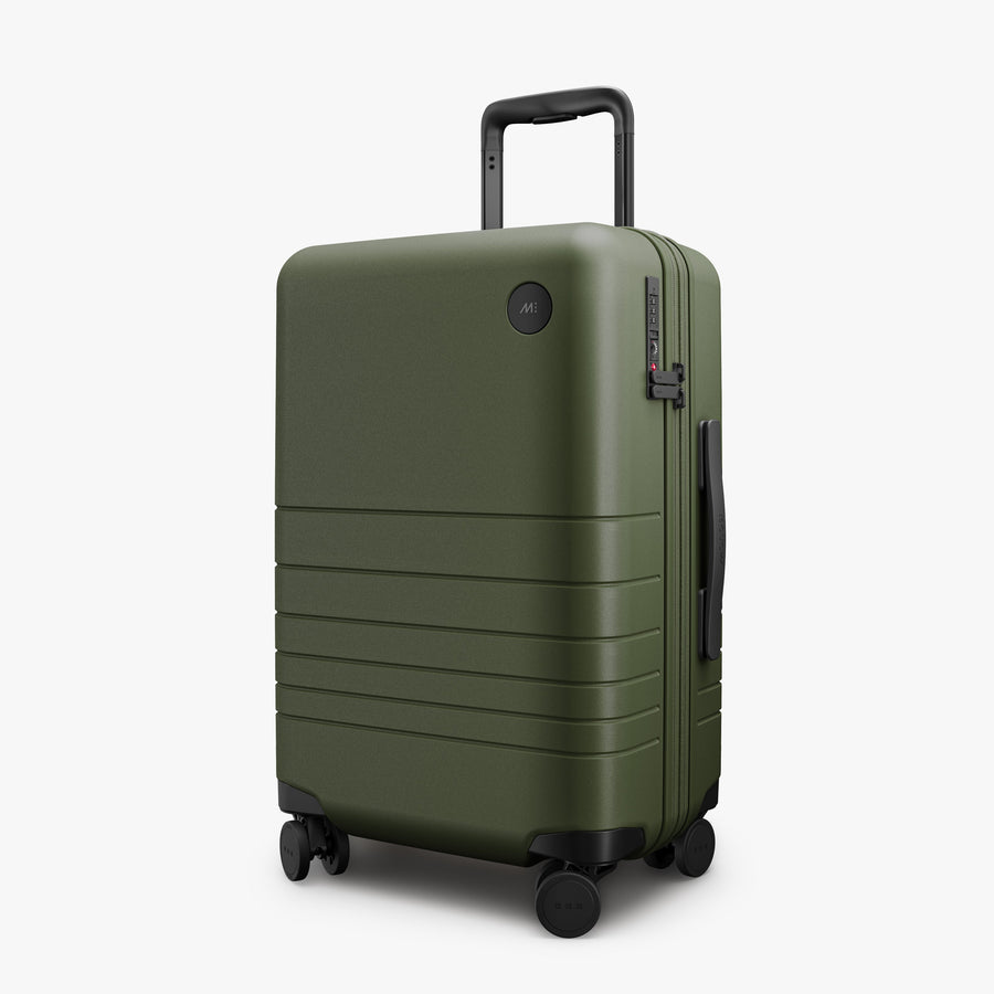 Olive Green | Angled view of Expandable Carry-On in Olive Green