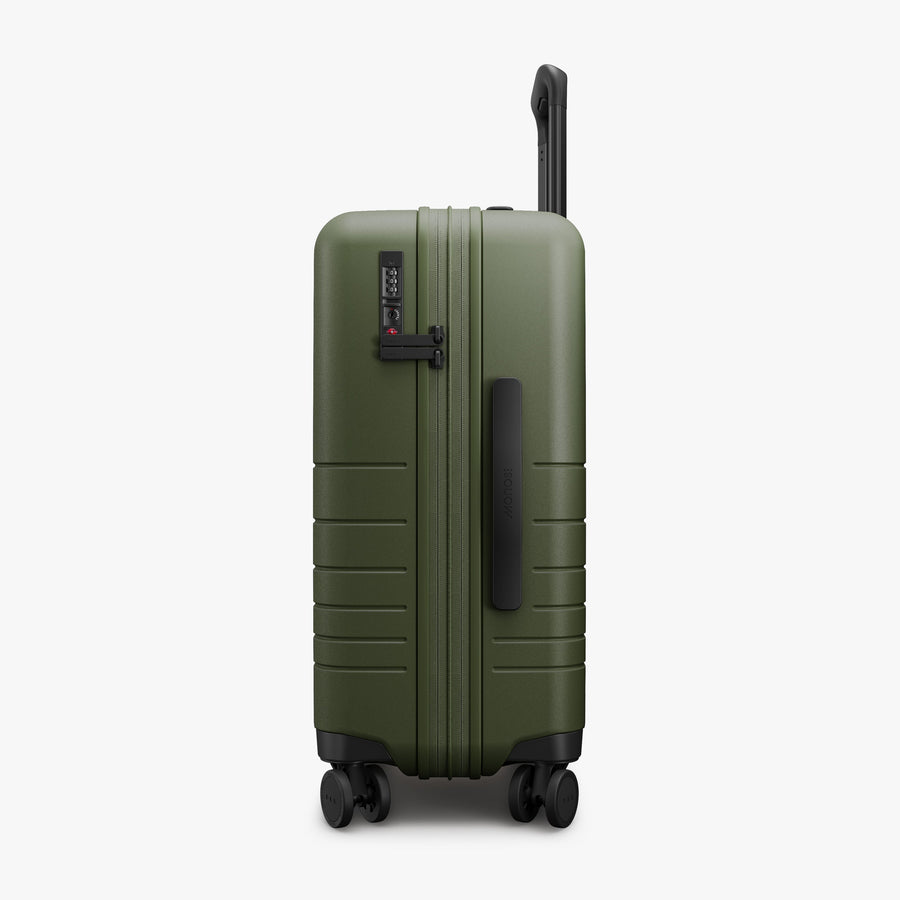 Olive Green | Side view of Expandable Carry-On in Olive Green