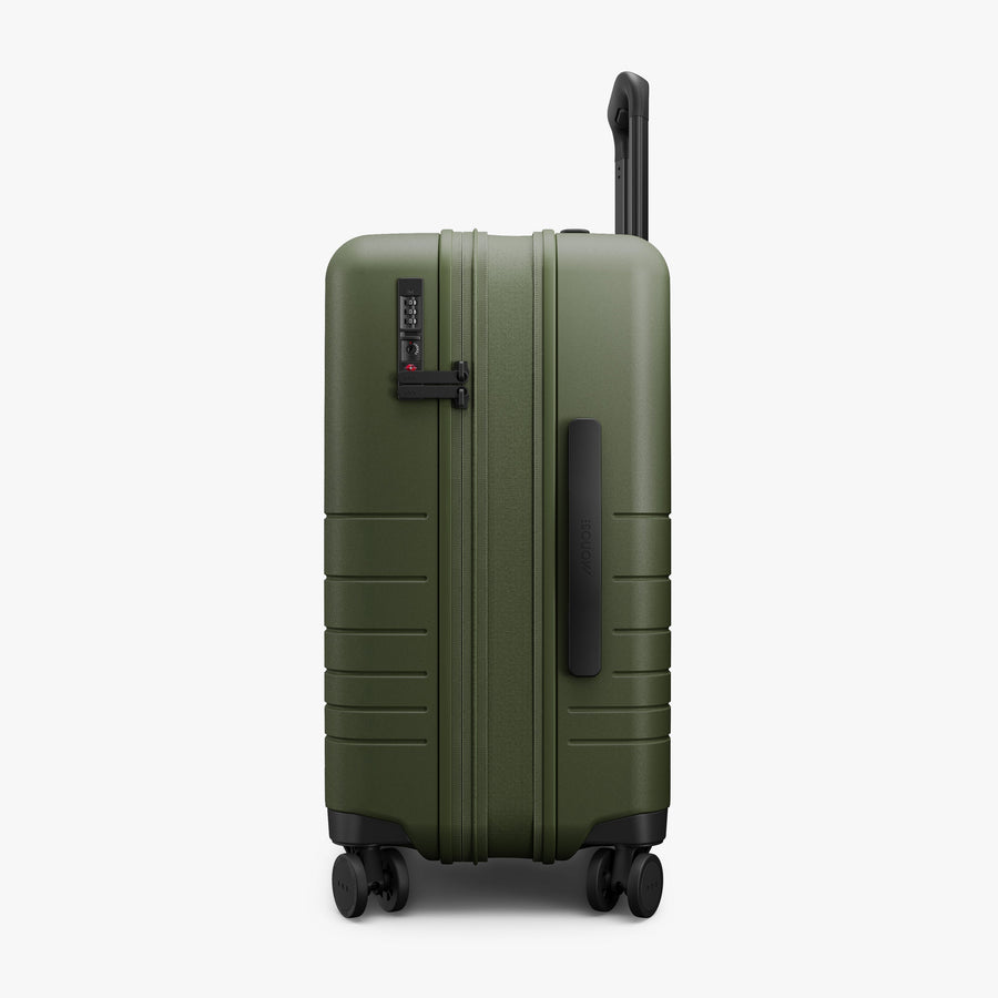 Olive Green | Expanded zipper view of Expandable Carry-On in Olive Green
