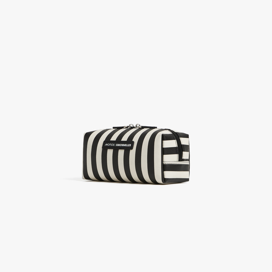 Small / Poplin Stripe Black | Angled view of the Metro Toiletry Case small in Poplin Stripe Black