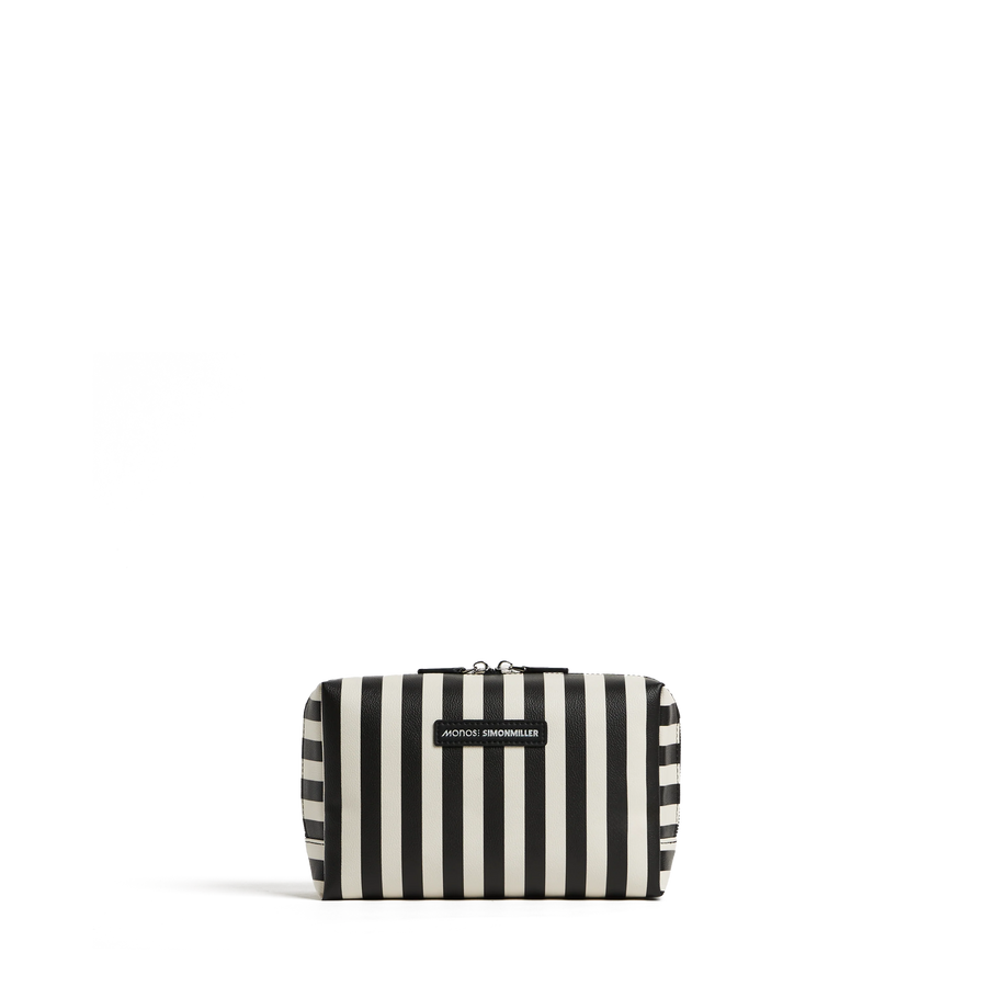 Large / Poplin Stripe Black Scaled | Front view of Metro Toiletry Case large in Poplin Stripe Black