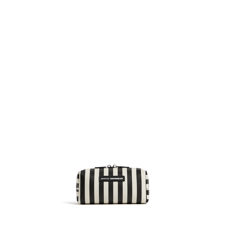 Small / Poplin Stripe Black Scaled | Front view of Metro Toiletry Case small in Poplin Stripe Black