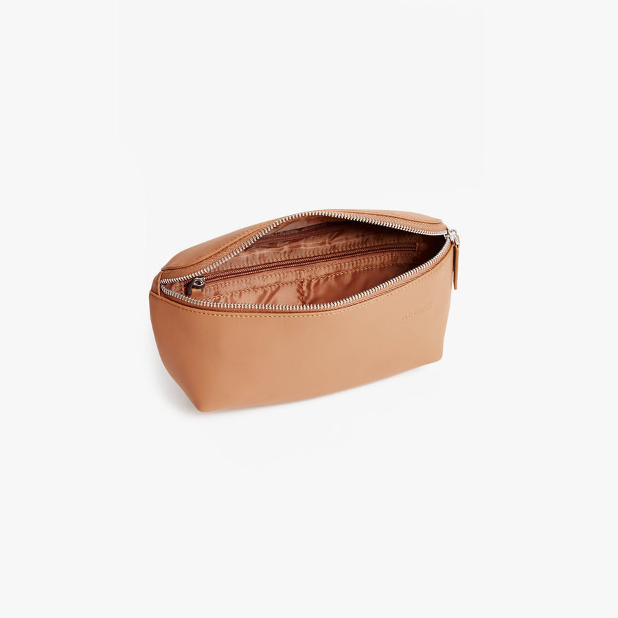 Saddle Tan (Vegan Leather) | Inside view of Metro Sling in Saddle Tan