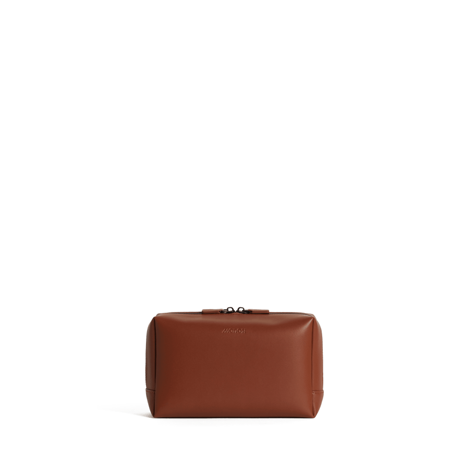 Large / Mahogany (Vegan Leather) Scaled | Front view of Metro Toiletry Case Large in Mahogany