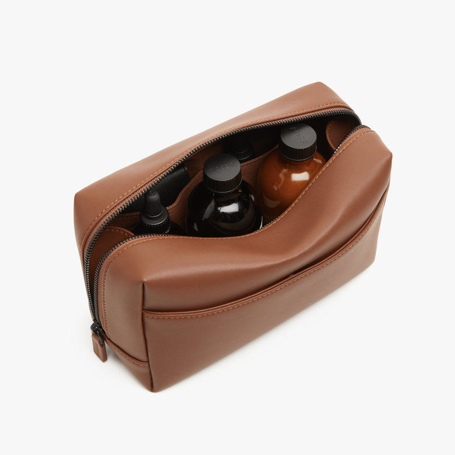 Large / Mahogany (Vegan Leather) | Interior back view of Metro Toiletry Case Large in Mahogany